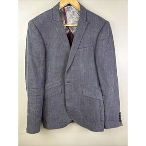 Altamoda 100% Linen Blue Chambray Sport Coat Size 40 Unstructured Preppy